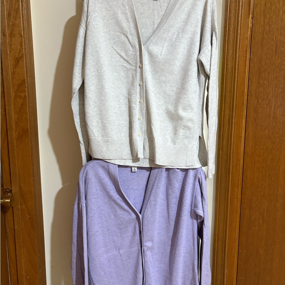 2 sweater cardigans! Croft & Barrow: 1) Light Gray 2) lilac. Size M